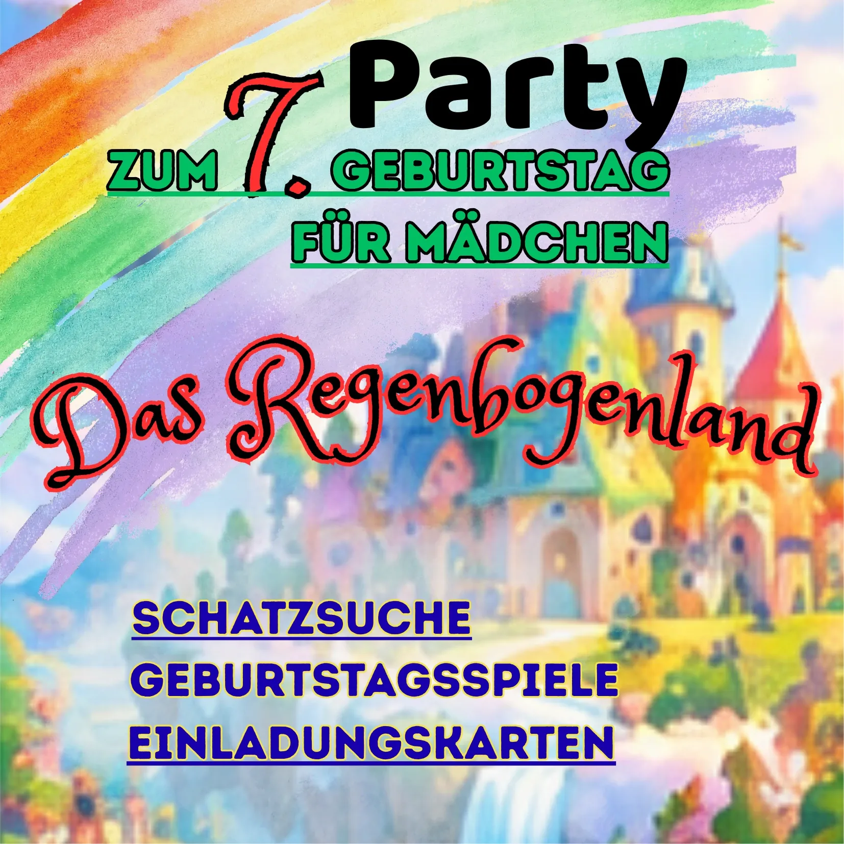 Das Regenbogenland-7. Geburtstag für Mädchen – Komplettpaket